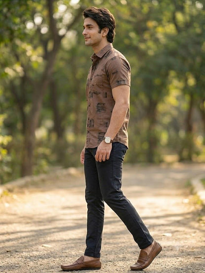 Men's Contemporary Geometric Pattern Button-Down Shirt