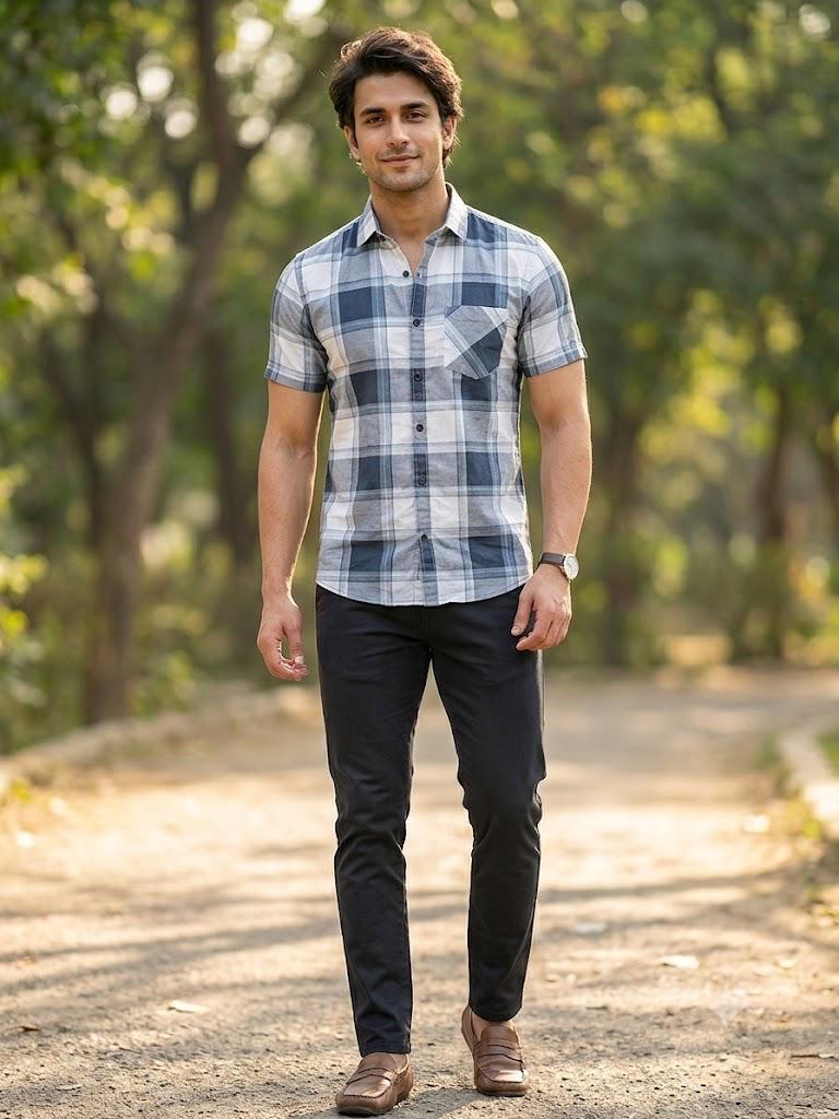 Men's Premium Plaid Pattern Casual Shirt with Chest Pocket