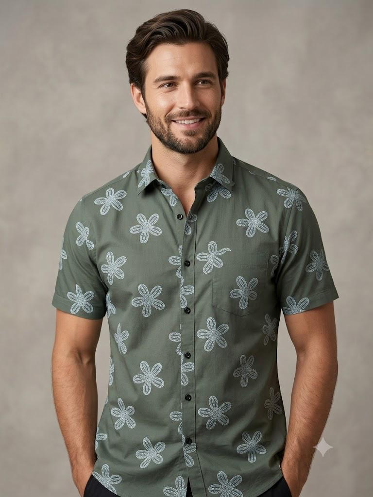 Men's Elegant Floral Motif Casual Shirt