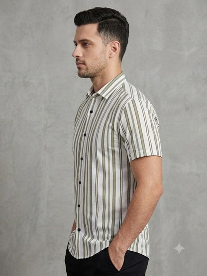 Men's Smart Casual Vertical Stripe Shirt with Chest Pocket