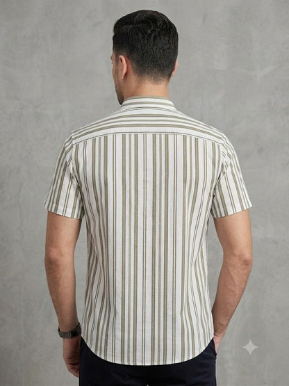 Men's Smart Casual Vertical Stripe Shirt with Chest Pocket