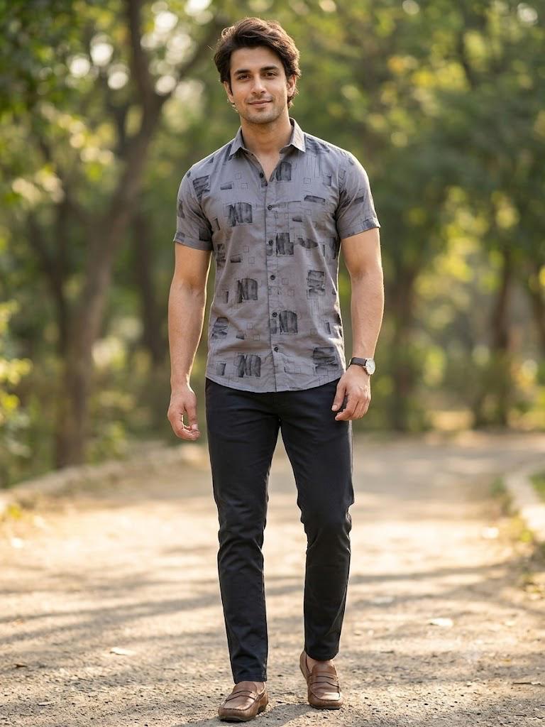 Men's Contemporary Geometric Pattern Button-Down Shirt