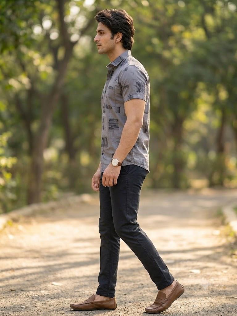 Men's Contemporary Geometric Pattern Button-Down Shirt