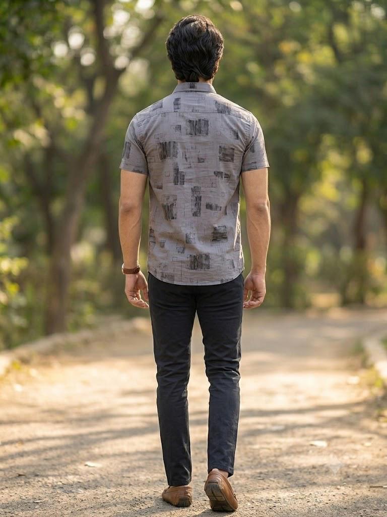Men's Contemporary Geometric Pattern Button-Down Shirt