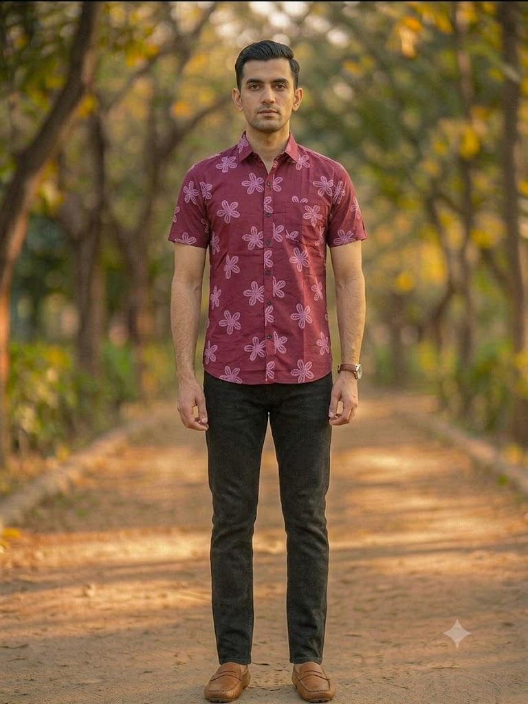 Men's Elegant Floral Motif Casual Shirt