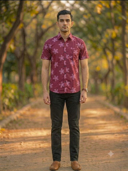 Men's Elegant Floral Motif Casual Shirt