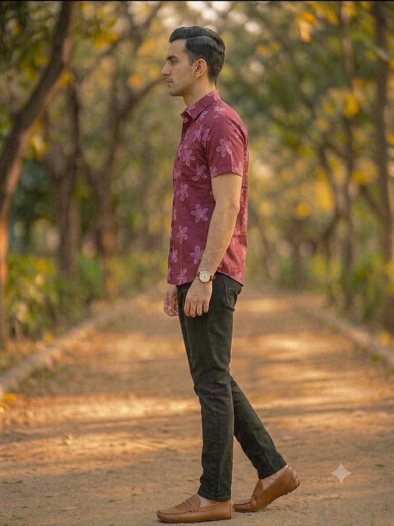 Men's Elegant Floral Motif Casual Shirt