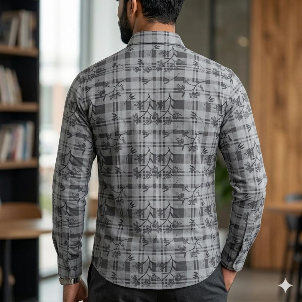 Men's Stylish Botanical Vine Print Shirt with Chest Pocket
