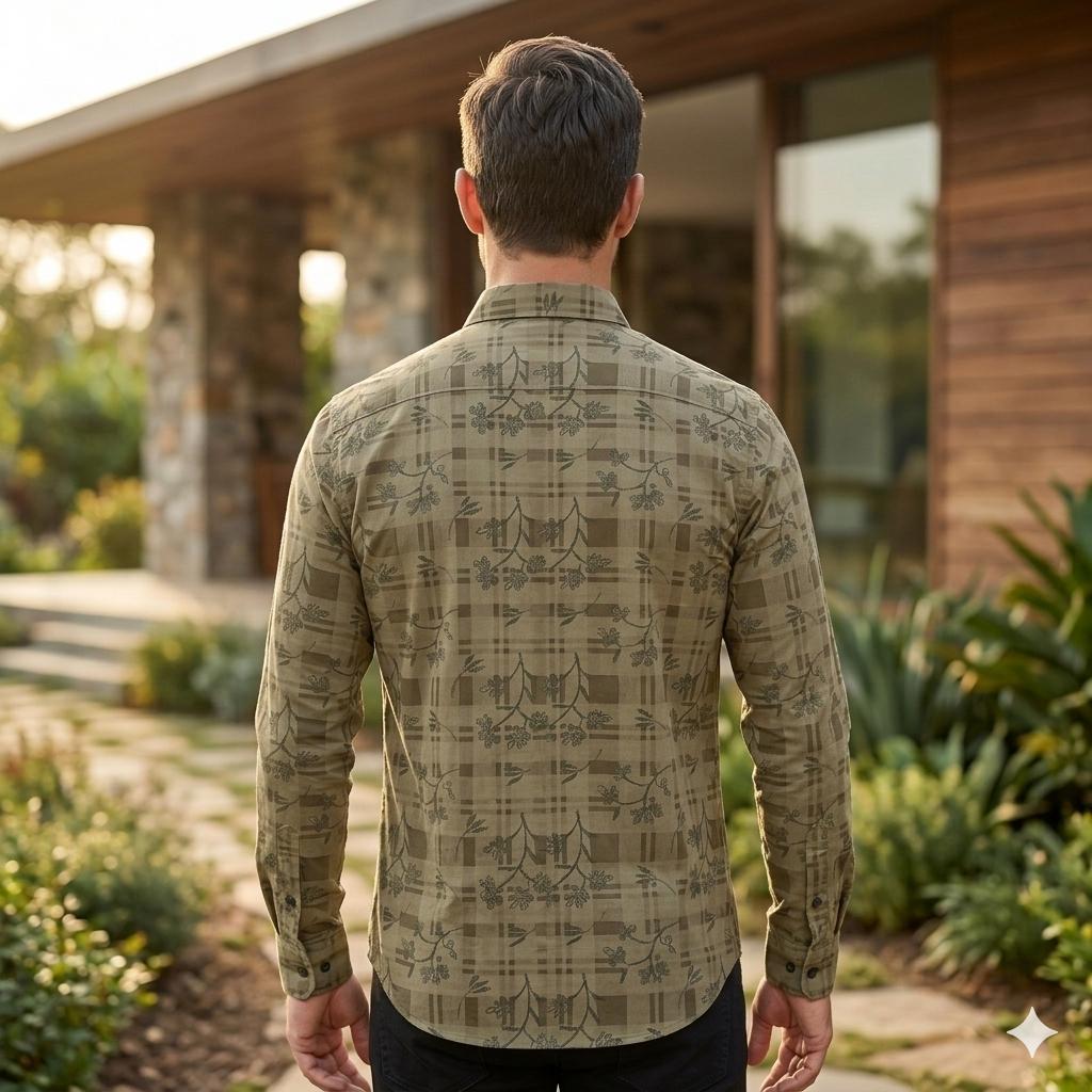 Men's Stylish Botanical Vine Print Shirt with Chest Pocket