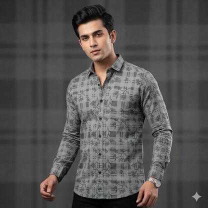 Men's Stylish Botanical Vine Print Shirt with Chest Pocket