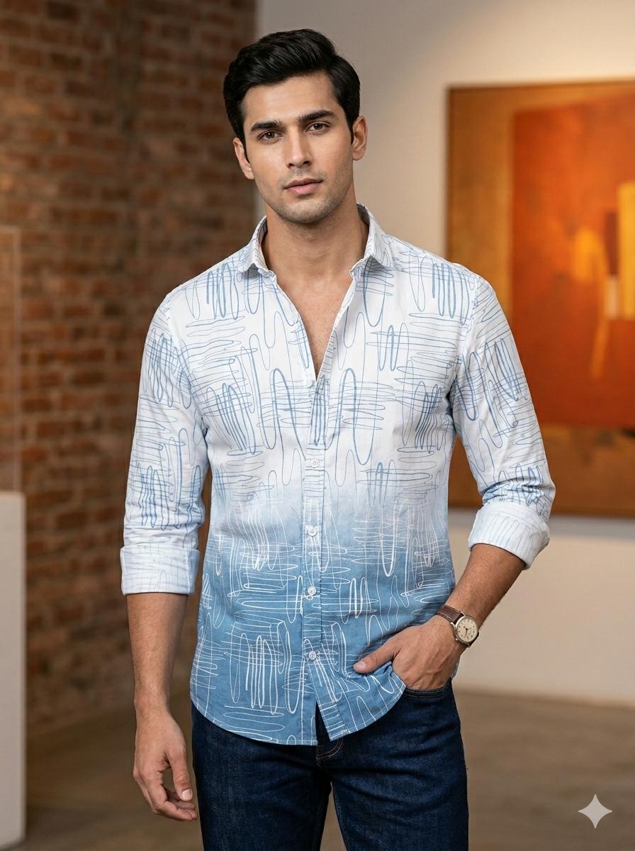 Ombre Doodle Print Shirt – Slim Fit
