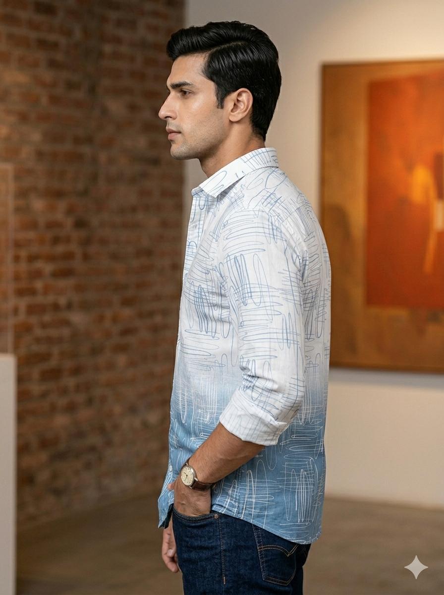 Ombre Doodle Print Shirt – Slim Fit