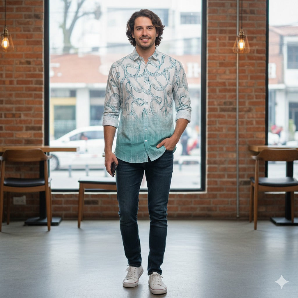 Ombre Doodle Print Shirt – Slim Fit