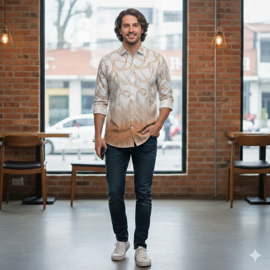 Ombre Doodle Print Shirt – Slim Fit
