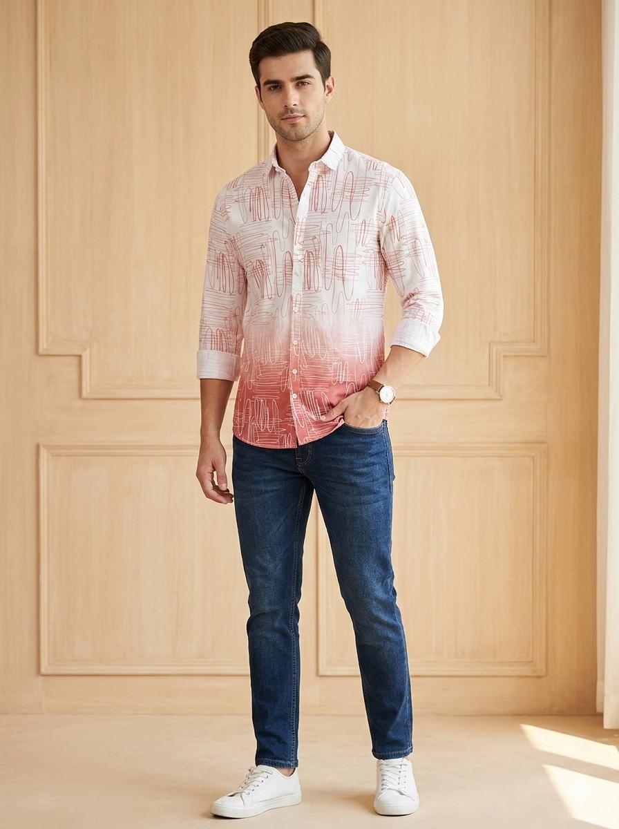 Ombre Doodle Print Shirt – Slim Fit