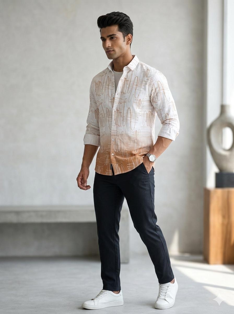 Ombre Doodle Print Shirt – Slim Fit