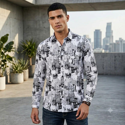 Men's Modern Artistic Print Full Sleeve Button-Down Shirt
