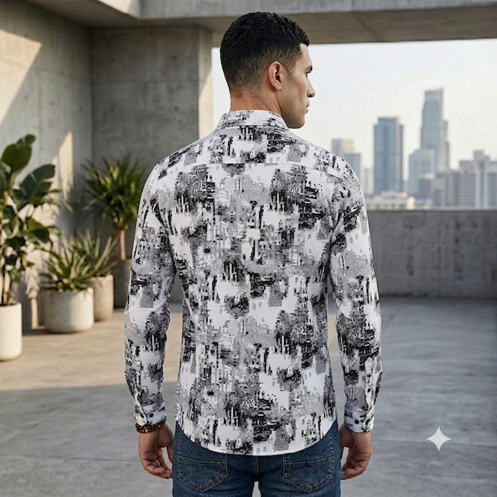 Men's Modern Artistic Print Full Sleeve Button-Down Shirt