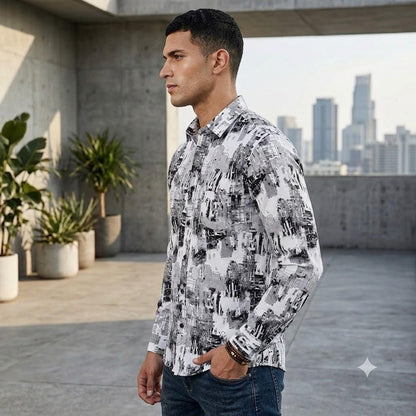 Men's Modern Artistic Print Full Sleeve Button-Down Shirt