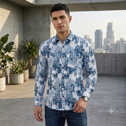 Men's Modern Artistic Print Full Sleeve Button-Down Shirt