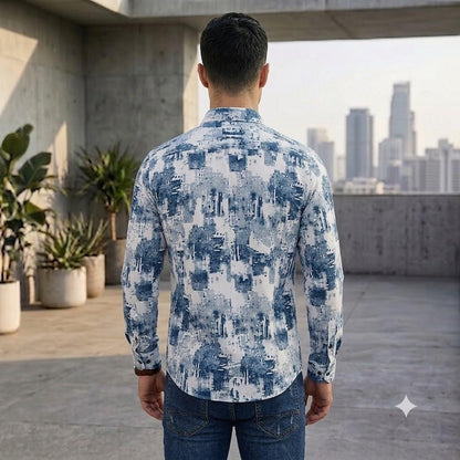 Men's Modern Artistic Print Full Sleeve Button-Down Shirt