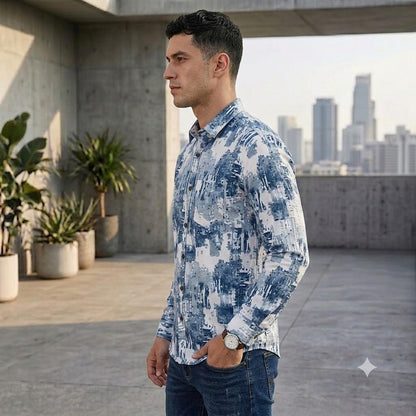 Men's Modern Artistic Print Full Sleeve Button-Down Shirt