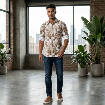 Men's Modern Artistic Print Full Sleeve Button-Down Shirt