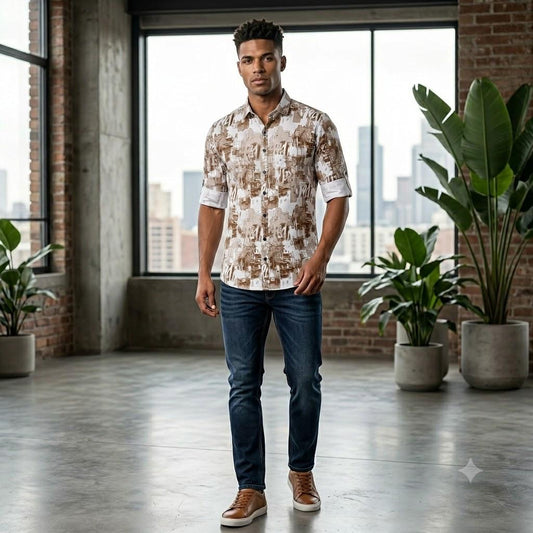 Men's Modern Artistic Print Full Sleeve Button-Down Shirt