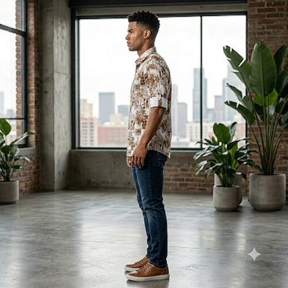 Men's Modern Artistic Print Full Sleeve Button-Down Shirt