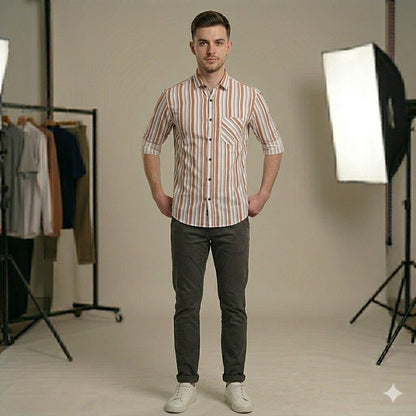 Axis Stripe Contrast Shirt – Blue & Red