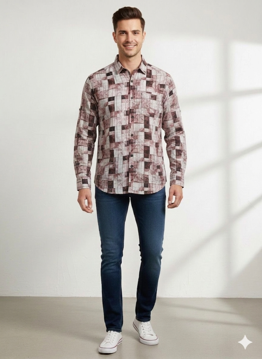 Geometric Mosaic Print Shirt – Full Sleeve