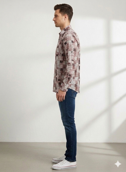 Geometric Mosaic Print Shirt – Full Sleeve
