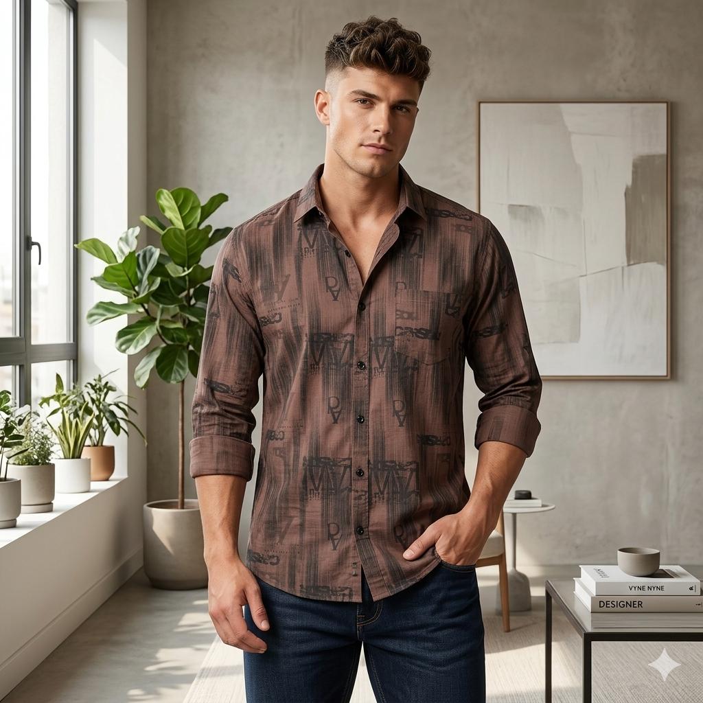 Men's Casual Botanical Print Shirt for Everyday Wear