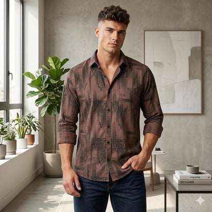 Men's Casual Botanical Print Shirt for Everyday Wear