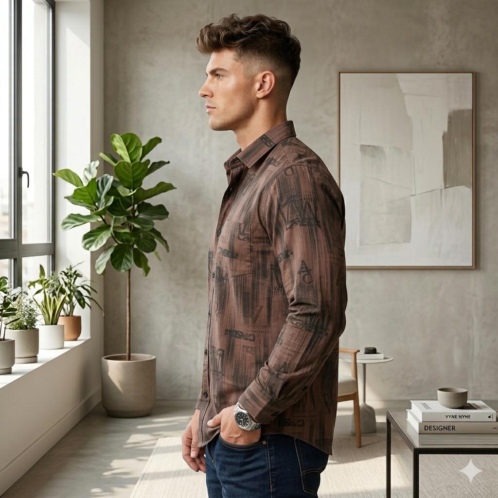 Men's Casual Botanical Print Shirt for Everyday Wear