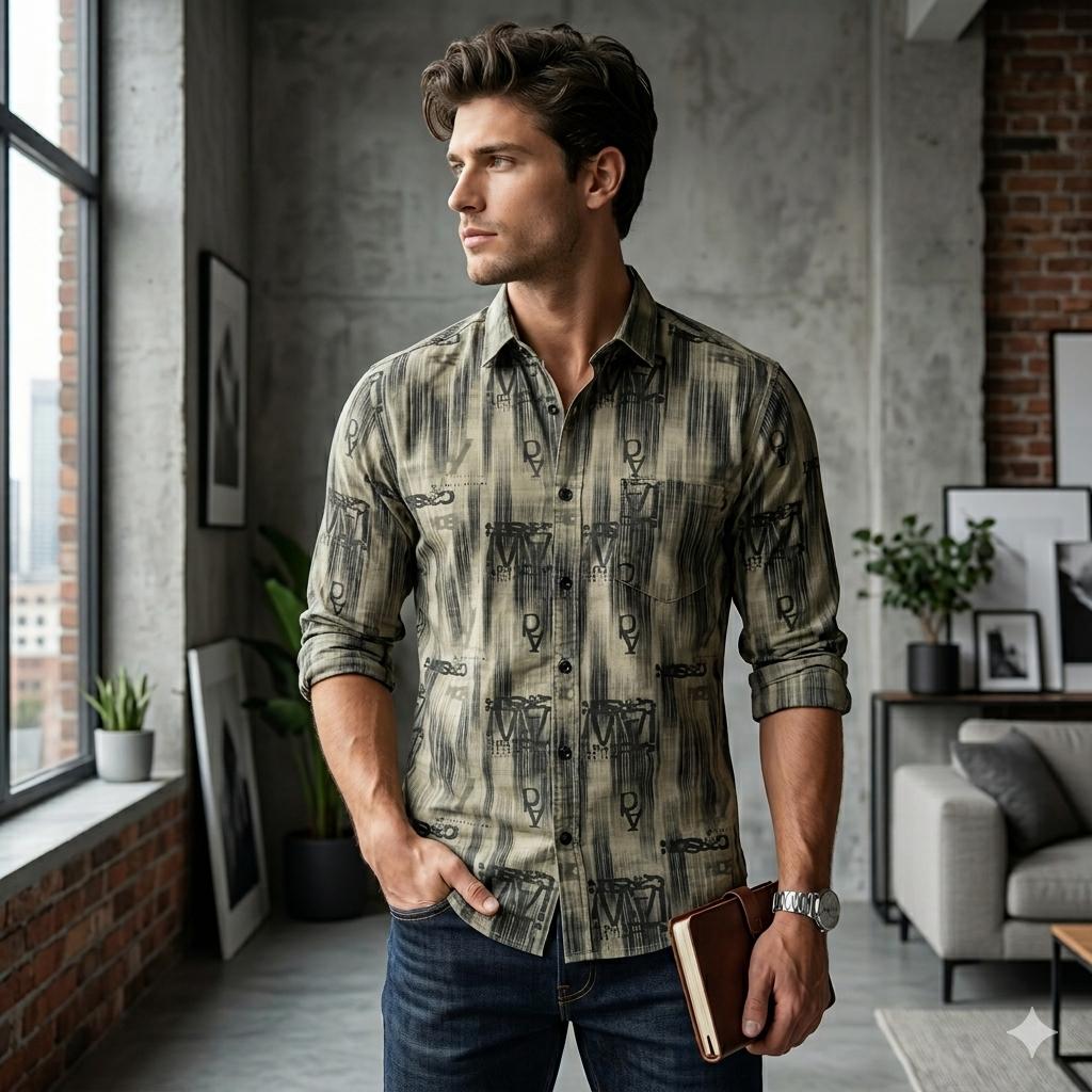Men's Casual Botanical Print Shirt for Everyday Wear