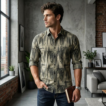 Men's Casual Botanical Print Shirt for Everyday Wear