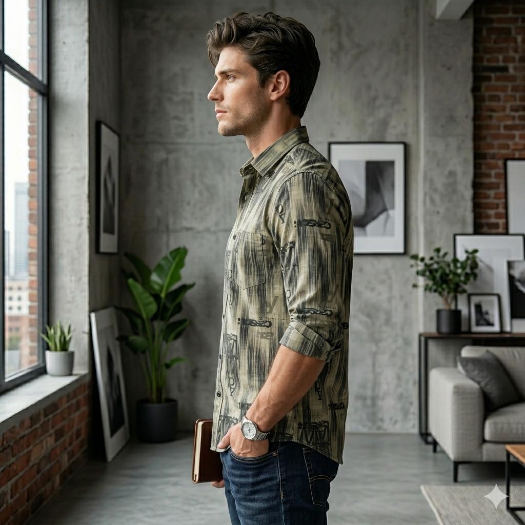 Men's Casual Botanical Print Shirt for Everyday Wear