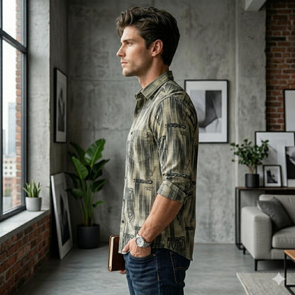 Men's Casual Botanical Print Shirt for Everyday Wear