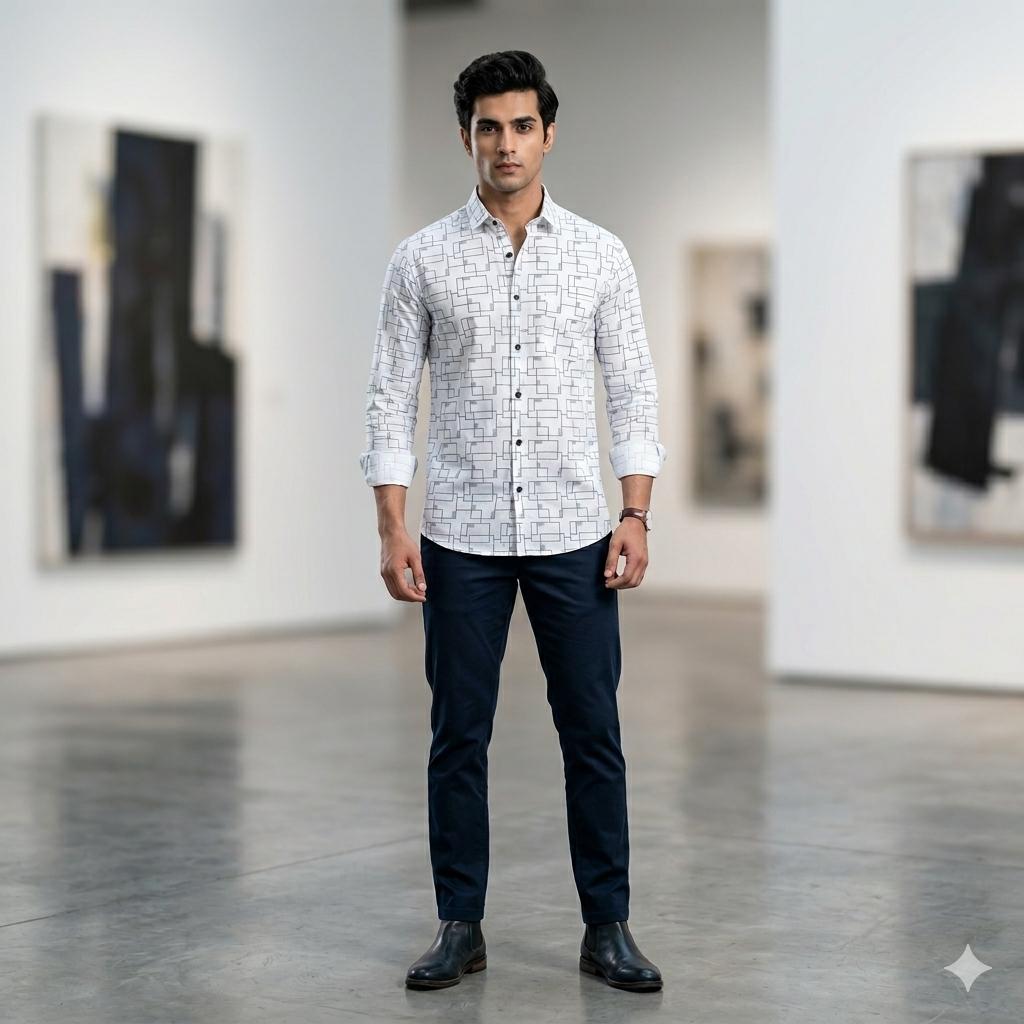 Men's Designer Abstract Square Print Full Sleeve Shirt