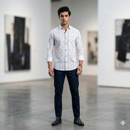 Men's Designer Abstract Square Print Full Sleeve Shirt