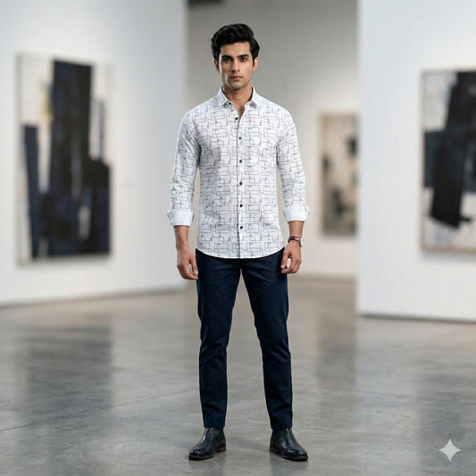 Men's Designer Abstract Square Print Full Sleeve Shirt