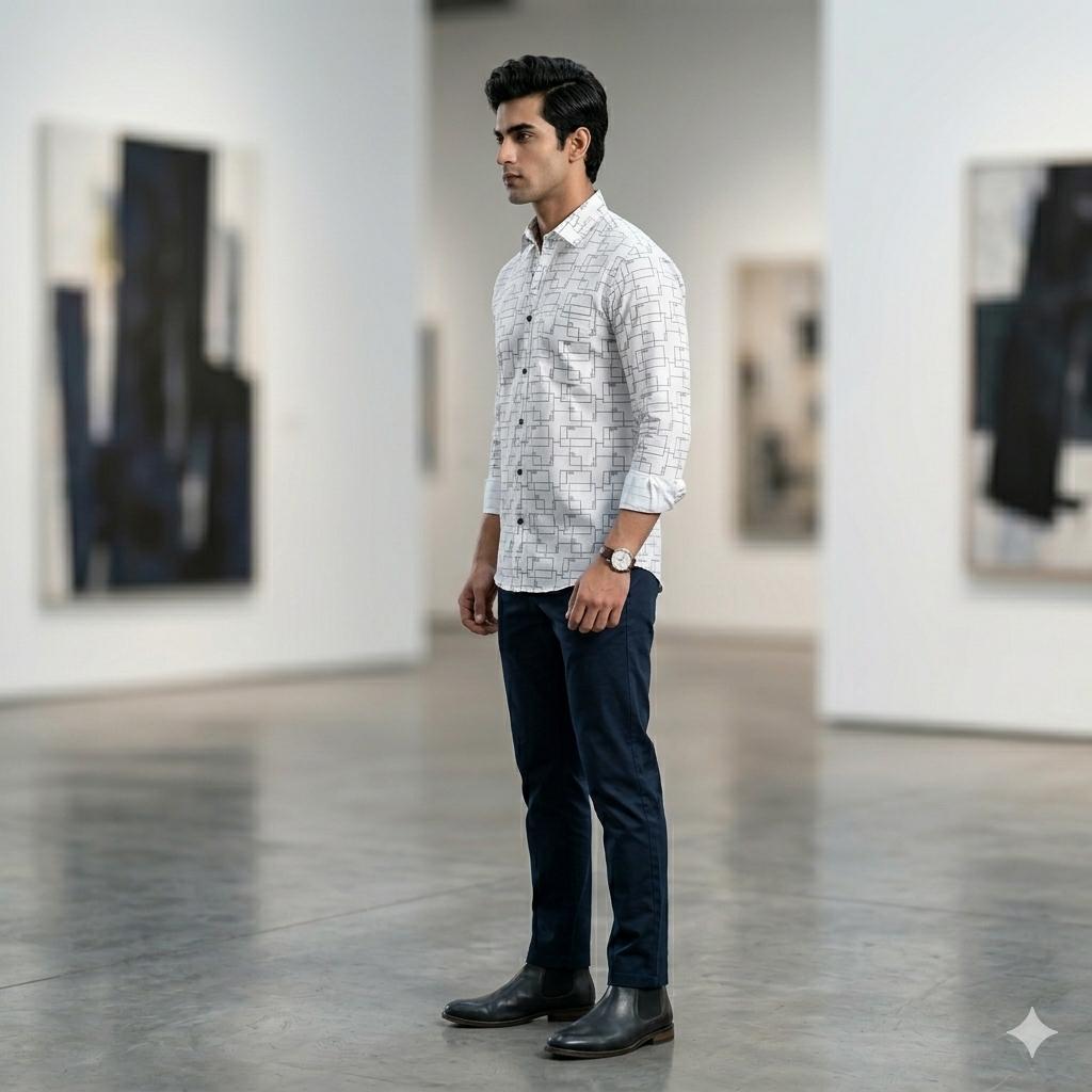 Men's Designer Abstract Square Print Full Sleeve Shirt