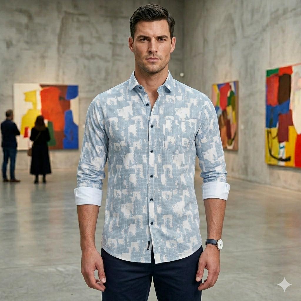 Men's Stylish Abstract Grid Pattern Casual Shirt