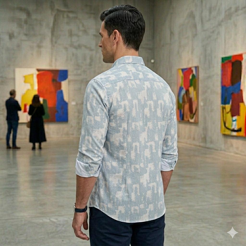 Men's Stylish Abstract Grid Pattern Casual Shirt