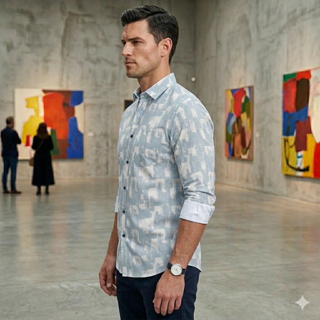 Men's Stylish Abstract Grid Pattern Casual Shirt