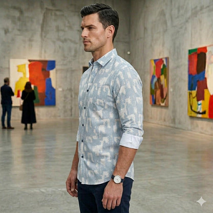 Men's Stylish Abstract Grid Pattern Casual Shirt
