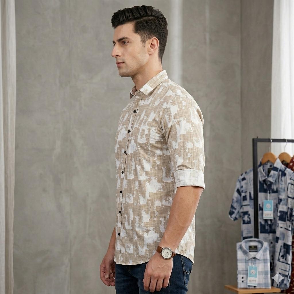 Men's Stylish Abstract Grid Pattern Casual Shirt