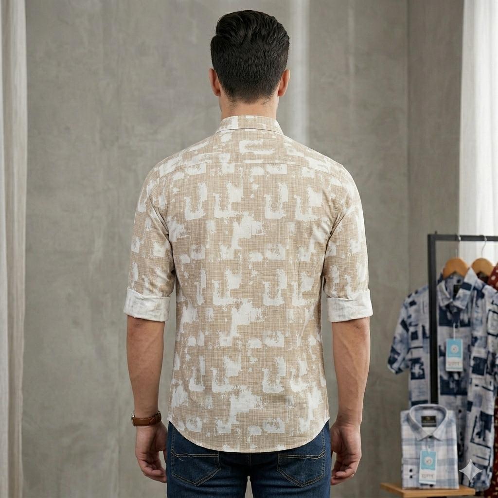 Men's Stylish Abstract Grid Pattern Casual Shirt