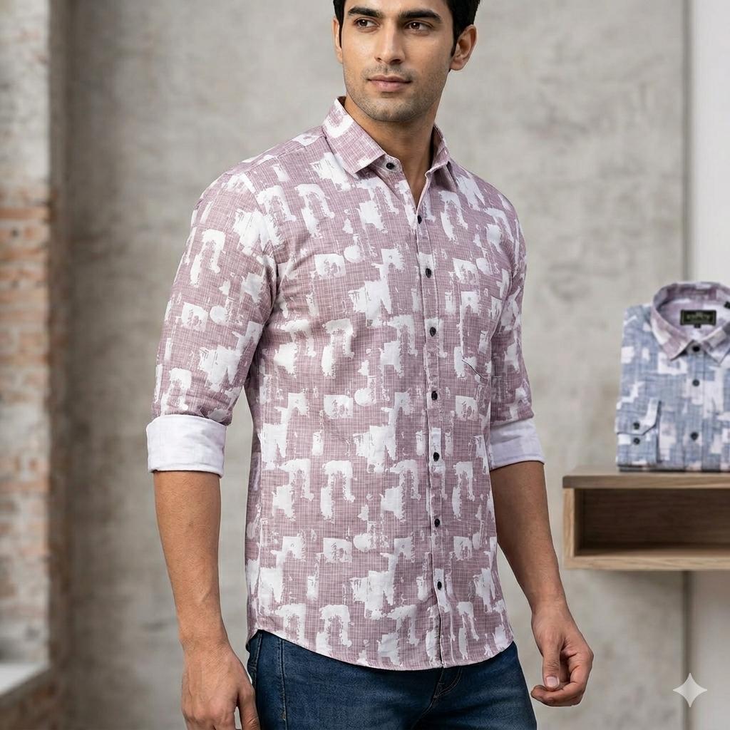 Men's Stylish Abstract Grid Pattern Casual Shirt